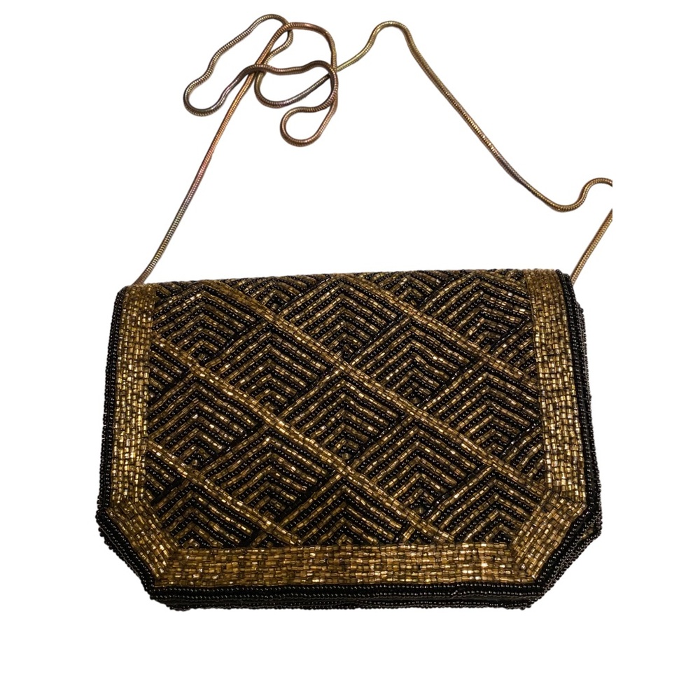 Vintage Black & Gold Beaded Evening Purse